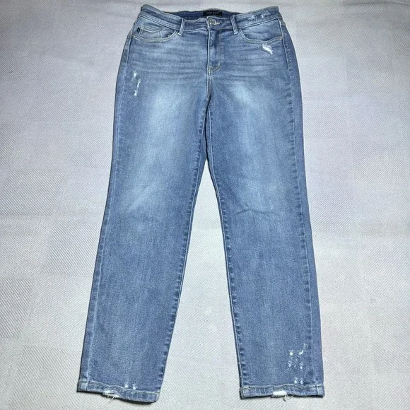 Judy Blue High Rise Slim Fit Jeans 9/29 Distressed Stretch Denim Medium Wash - Picture 1 of 16